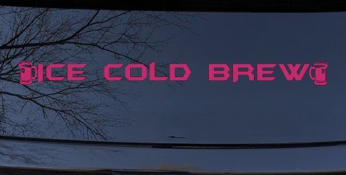 Ice Cold Brew With Beer Mugs Business Window Lettering Sign Car or Truck Window Decal Sticker (Hot Pink)