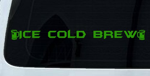 Ice Cold Brew With Beer Mugs Business Window Lettering Sign Car or Truck Window Vinyl Decal Sticker (Lime)