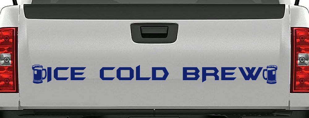 Ice Cold Brew With Beer Mugs Business Window Lettering Sign Car or Truck Window Decal Sticker (Navy)