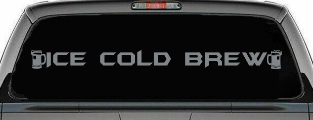 Ice Cold Brew With Beer Mugs Business Window Lettering Sign Car or Truck Window Decal Sticker (Telegrey)