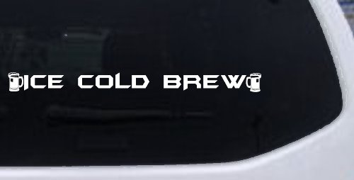 Ice Cold Brew With Beer Mugs Business Window Lettering Sign Car or Truck Window Decal Sticker (White)