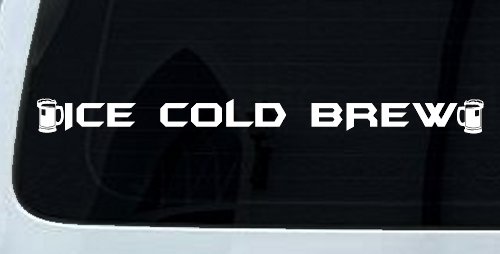 Ice Cold Brew With Beer Mugs Business Window Lettering Sign Car or Truck Window Decal Sticker (White)
