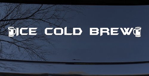 Ice Cold Brew With Beer Mugs Business Window Lettering Sign Car or Truck Window Decal Sticker (White)