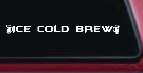 Ice Cold Brew With Beer Mugs Business Window Lettering Sign Car or Truck Window Vinyl Decal Sticker (White)