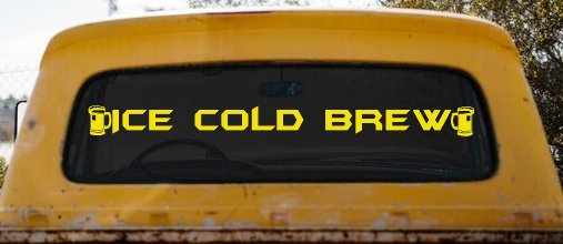 Ice Cold Brew With Beer Mugs Business Window Lettering Sign Car or Truck Window Vinyl Decal Sticker (Yellow)