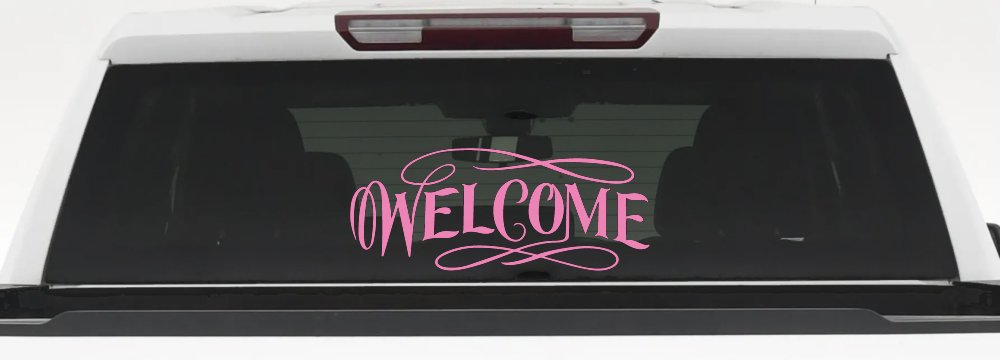 Welcome Swirls Store Window Lettering Business Car or Truck Window Decal Sticker (Pink)