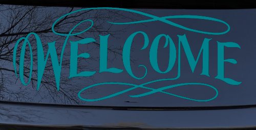 Welcome Swirls Store Window Lettering Business Car or Truck Window Vinyl Decal Sticker (Turquoise Blue)