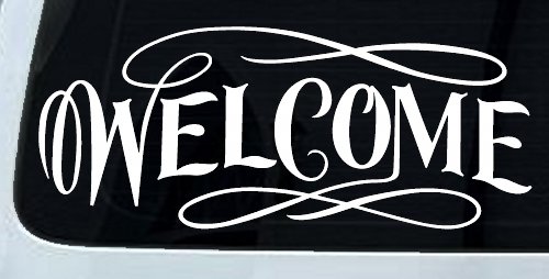 Welcome Swirls Store Window Lettering Business Car or Truck Window Decal Sticker (White)