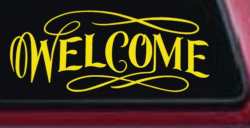Welcome Swirls Store Window Lettering Business Car or Truck Window Decal Sticker (Yellow)
