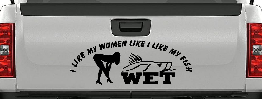 I like My Fish Like I Like My Women Wet Fishing Car or Truck Window Decal Sticker (Black)