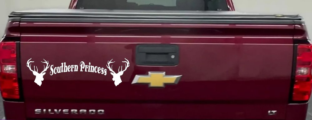 Southern Princess With Deer Hunting Car or Truck Window Decal Sticker (White)