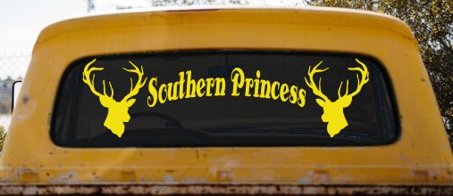 Southern Princess With Deer Hunting Car or Truck Window Decal Sticker (Yellow)