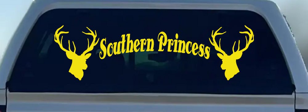 Southern Princess With Deer Hunting Car or Truck Window Decal Sticker (Yellow)