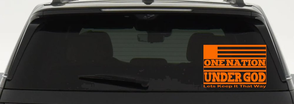 One Nation Under God Lets Keep It That Way American US Flag Christian Car or Truck Window Decal Sticker (Orange)