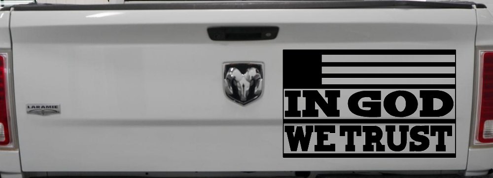 In God We Trust American US Flag Christian Car or Truck Window Decal Sticker (Black)
