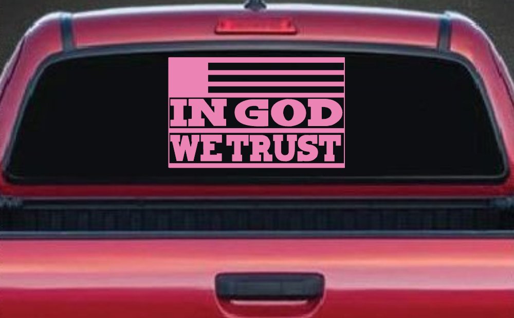 In God We Trust American US Flag Christian Car or Truck Window Decal Sticker (Pink)
