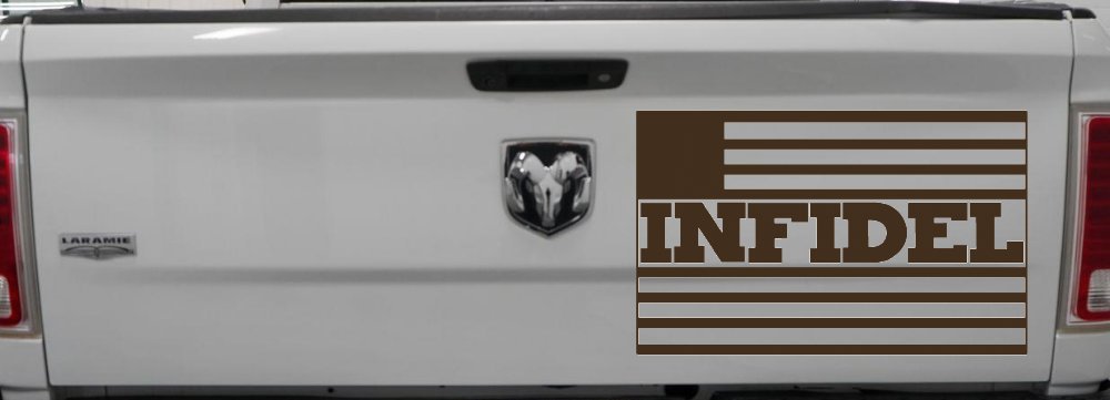 Infidel With American US Flag Military Car or Truck Window Decal Sticker (Brown)