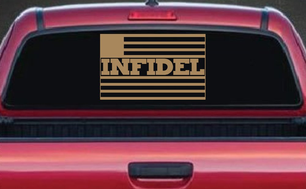Infidel With American US Flag Military Car or Truck Window Decal Sticker