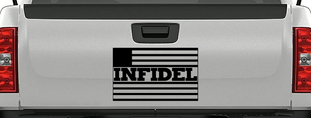 Infidel With American US Flag Military Car or Truck Window Decal Sticker (Matte Black)