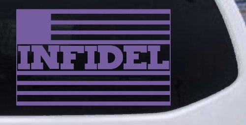 Infidel With American US Flag Military Car or Truck Window Decal Sticker (Purple)