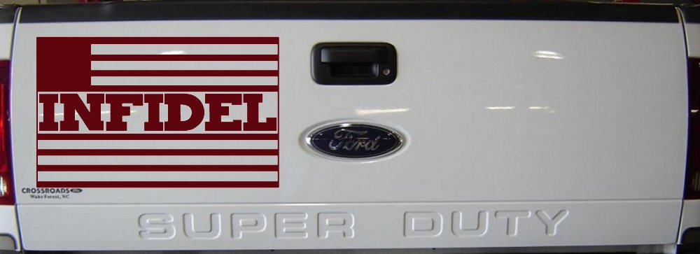 Infidel With American US Flag Military Car or Truck Window Decal Sticker (Purple Red)