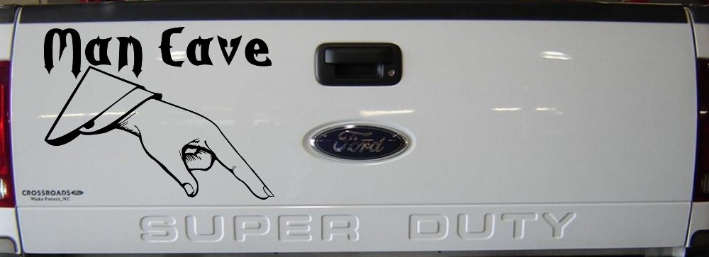 Man Cave Pointing Down Window Lettering Sign Car or Truck Window Decal Sticker (Black)