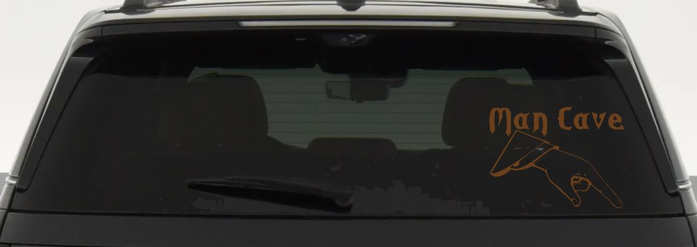 Man Cave Pointing Down Window Lettering Sign Car or Truck Window Decal Sticker (Copper)