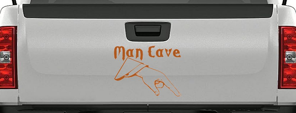 Man Cave Pointing Down Window Lettering Sign Car or Truck Window Decal Sticker (Nut Brown)