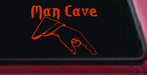 Man Cave Pointing Down Window Lettering Sign Car or Truck Window Decal Sticker (Orange Red)