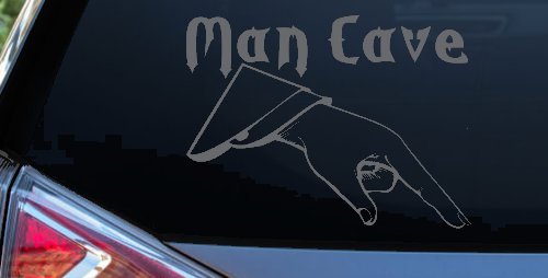 Man Cave Pointing Down Window Lettering Sign Car or Truck Window Decal Sticker (Silver)