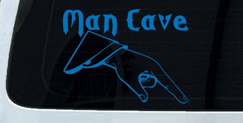 Man Cave Pointing Down Window Lettering Sign Car or Truck Window Decal Sticker (Sky Blue)