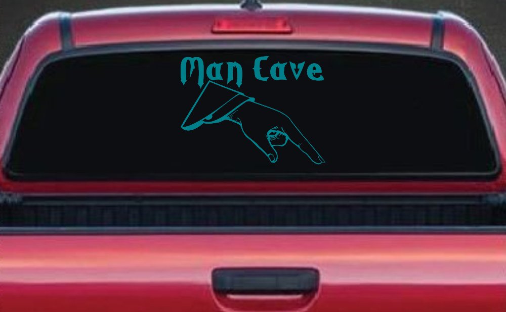 Man Cave Pointing Down Window Lettering Sign Car or Truck Window Decal Sticker