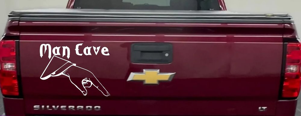 Man Cave Pointing Down Window Lettering Sign Car or Truck Window Decal Sticker (White)