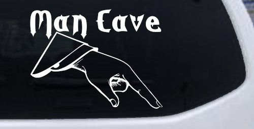 Man Cave Pointing Down Window Lettering Sign Car or Truck Window Decal Sticker (White)