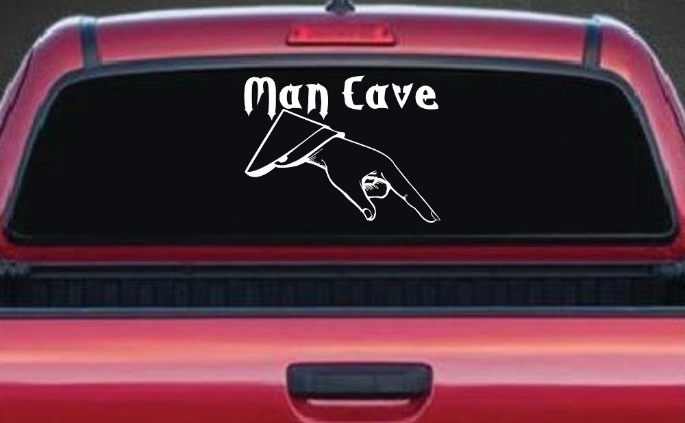 Man Cave Pointing Down Window Lettering Sign Car or Truck Window Decal Sticker