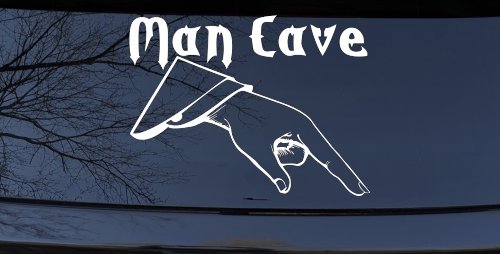 Man Cave Pointing Down Window Lettering Sign Car or Truck Window Decal Sticker (White)