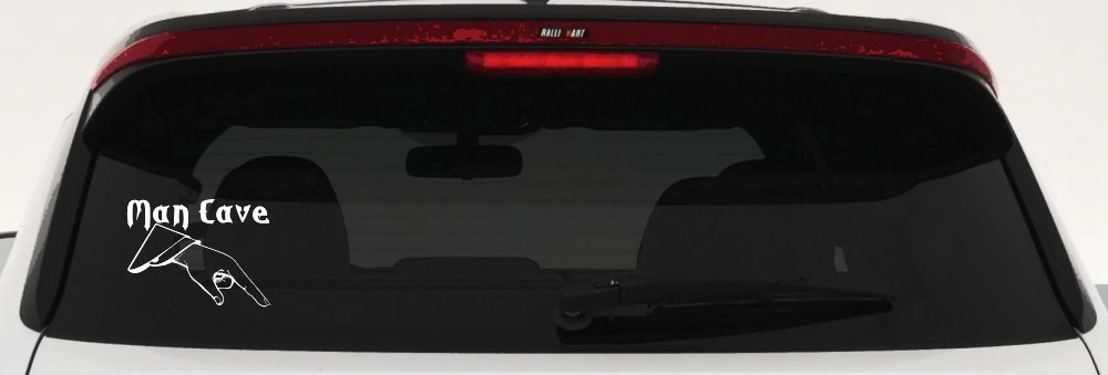 Man Cave Pointing Down Window Lettering Sign Car or Truck Window Decal Sticker (White)