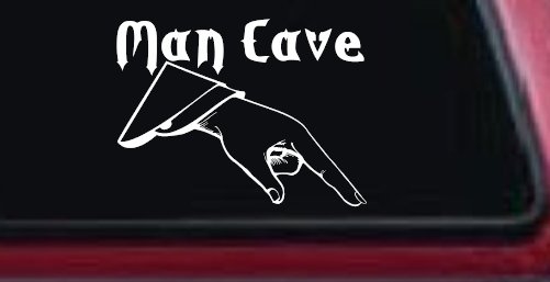 Man Cave Pointing Down Window Lettering Sign Car or Truck Window Decal Sticker (White)