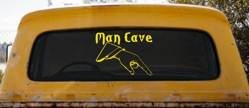 Man Cave Pointing Down Window Lettering Sign Car or Truck Window Vinyl Decal Sticker (Yellow)