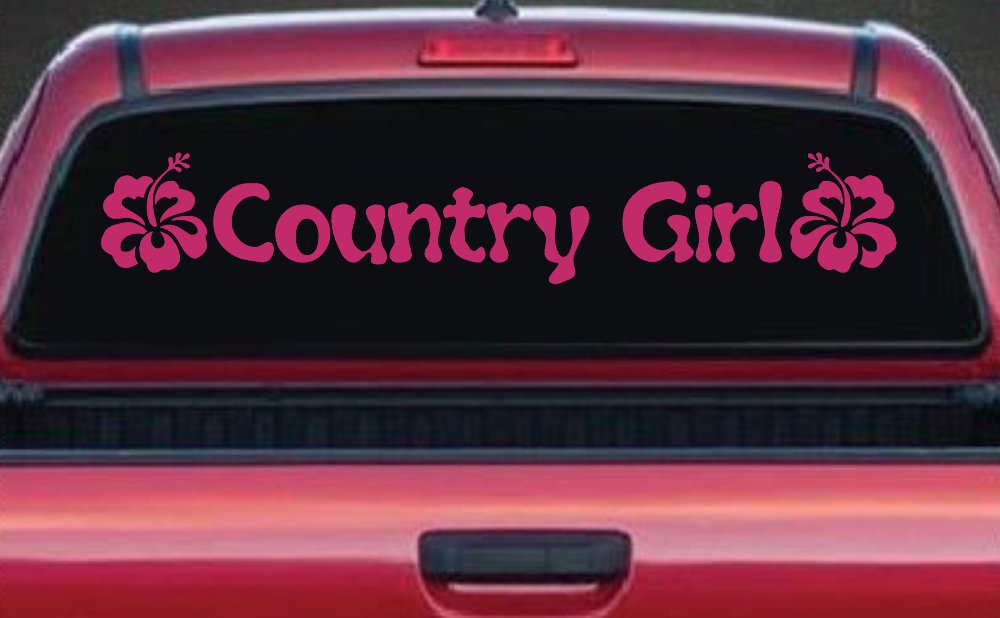 Country Girl With Hibiscus Flowers Car or Truck Window Decal Sticker