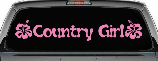 Country Girl With Hibiscus Flowers Car or Truck Window Decal Sticker