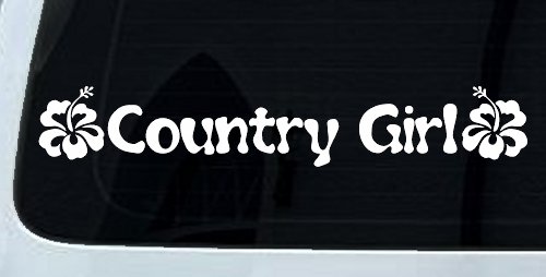 Country Girl With Hibiscus Flowers Car or Truck Window Decal Sticker