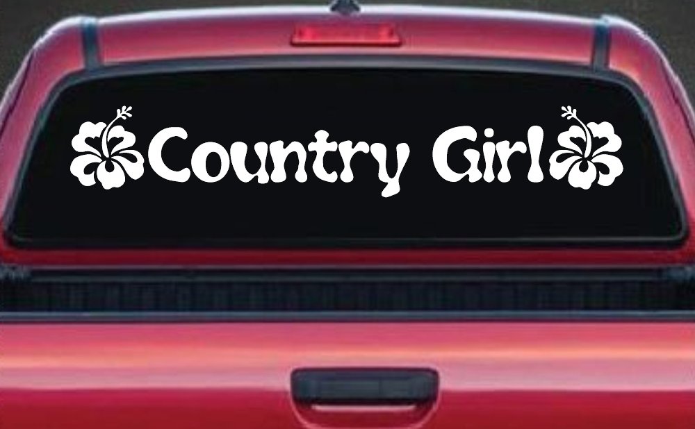 Country Girl With Hibiscus Flowers Car or Truck Window Decal Sticker