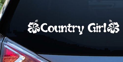 Country Girl With Hibiscus Flowers Car or Truck Window Decal Sticker