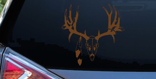 Big Buck Skull With Feathers Hunting Car or Truck Window Decal Sticker (Copper)