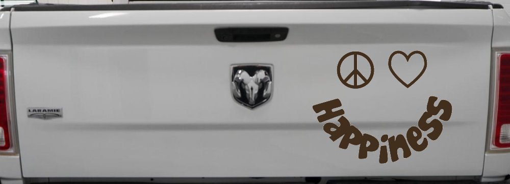 Peace Love Happiness Smiley Car or Truck Window Vinyl Decal Sticker (Brown)