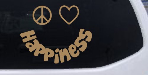 Peace Love Happiness Smiley Car or Truck Window Decal Sticker (Light Brown)