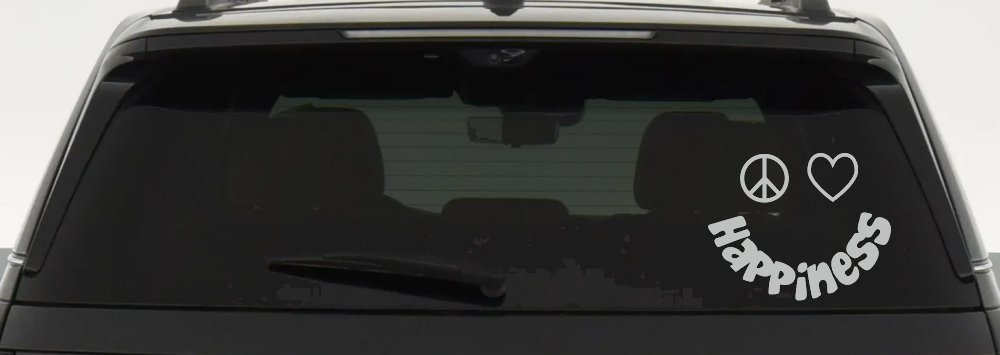 Peace Love Happiness Smiley Car or Truck Window Decal Sticker (Light Gray)