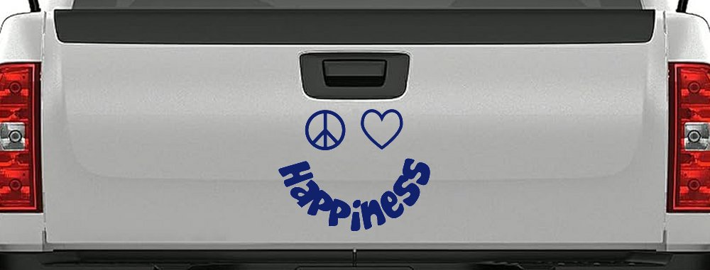 Peace Love Happiness Smiley Car or Truck Window Decal Sticker (Navy)
