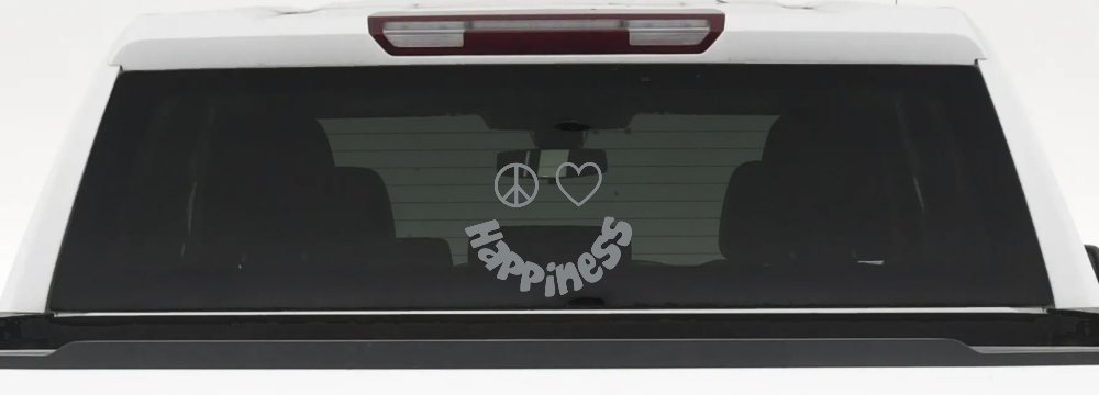 Peace Love Happiness Smiley Car or Truck Window Decal Sticker (Telegrey)